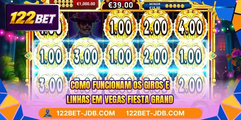 Como funcionam os giros e linhas em Vegas Fiesta Grand